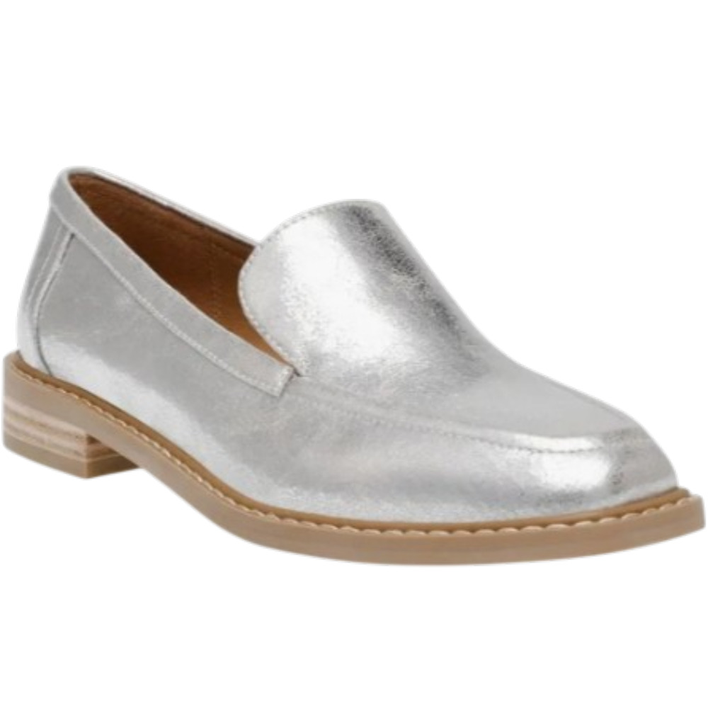 Dolce Vita Fran Silver Leather Slip On Loafers Size 8